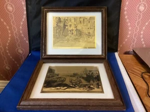 2 VINTAGE GERAHMTE GOLDFOLIENRADIERUNGEN VON LIONEL BARRYMORE - Bild 1 von 3