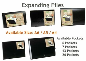 eco eco Expanding Document Folders Black Organiser Files Wallets 50% Recycled - Picture 1 of 6