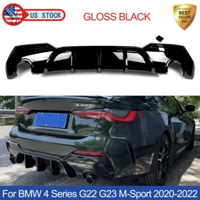 For 2020-2022 BMW 4 Series G22 G23 430i M440i M-Sport Gloss Black Rear Diffuser - Image 1 of 4