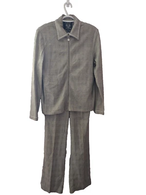 St John Sport by Marie Gray Plaid Silver Accents Pant Suit Size 8 EUC - Image 1 of 4