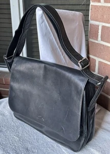  “LONGCHAMP’ blk leather&nylon messenger-orgz'r-brief bag (3.5x11.5x14”) France - Picture 1 of 12