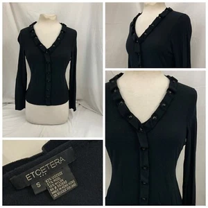Etcetera Blouse Sz S Black V-neck Viscose Wool Nylon Long Sleeve YGI V1-395 - Picture 1 of 11