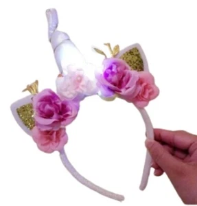 Light Up Unicorn Floral Pink Gold Sparkle Headpiece - Picture 1 of 1