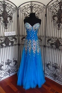 BD423 PRIMAVERA 1883 SZ 14 BLUE $398 CORSET BEADED PROM FORMAL DRESS GOWN NWT - Picture 1 of 10