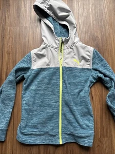 Puma Girls Blue Heather & Lime Green Logo Zip up Fleece Size S 7/8 - Picture 1 of 5