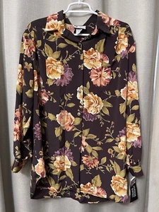 Maggie Sweet Women Top Size Large Oversized Brown Floral Long Sleeve Blouse VTG - Picture 1 of 13