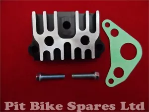 Pit Bike Engine Oil Cooler Feed Take Off Plate. Black & Silver CNC Machined - Picture 1 of 2