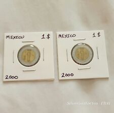 (2) 2000 Bimetallic Mexico $1 Pesos Mo Coins VF LOT OF TWO