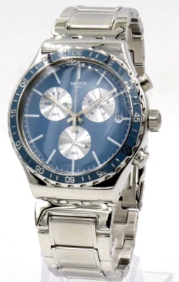 New Swiss Swatch IRONFREEZE Steel Chronograph Date Men Watch 44m YVS438G $210 - Image 1 of 4