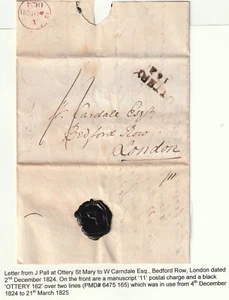 1824 LETTERA PARZIALE LONTRA 164 MIGLIA PMK J PALLA? BEDFORD ROW CARDALE TO W LONDRA - Foto 1 di 2
