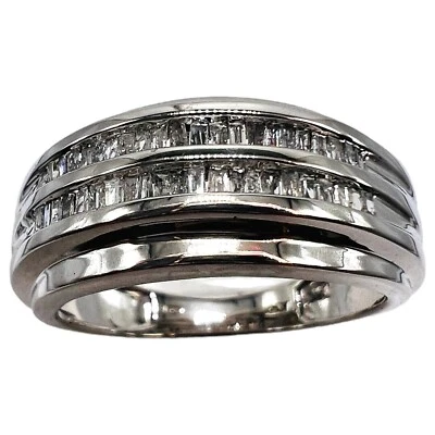 10k Solid White Gold Natural Diamond Band Ring .50ct Men Wedding Size 10.5 -2698 - Image 1 of 4