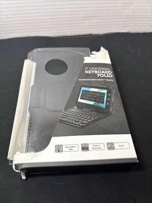 Polaroid 7" Universal Keyboard Folio Stand w/Micro USB connectivity Black NIB - Image 1 of 4