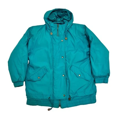 Vintage London Fog Coat Ski Jacket Teal Aztec Pattern Inner Womens M Hooded - Image 1 of 4