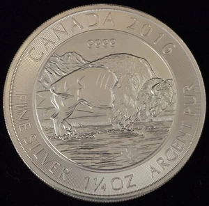 Canada 2016, Bison, 1 1/4  troy oz .999 Fine Silver Art Round - Picture 1 of 4
