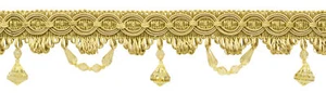 Beaded Fringe Trim with Gimp Header, Color# C4 - Antique Gold [3 Yards] - Picture 1 of 1