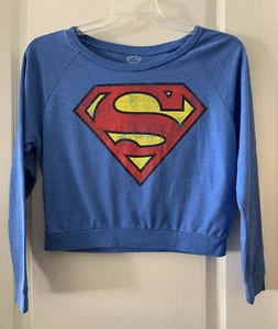 Top donna vintage Superman logo manica lunga grande cropped blu - Foto 1 di 10