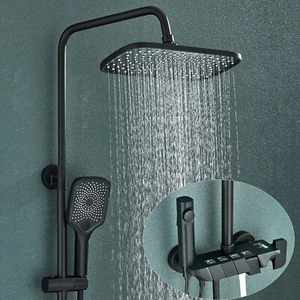 Black Shower System Rainfall Shower Faucet Fixtures set w/Hand Shower Wall Mount - Picture 1 of 13