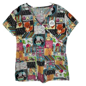 B Scrubs Women's Clever Like A Fox Scrub Top Size M NWOT - Picture 1 of 9