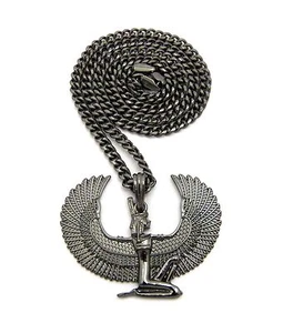 Hematite Egyptian Goddess Maat Pendant w/ 24" Box, Cuban Chain Hip Hop Necklace - Picture 1 of 12