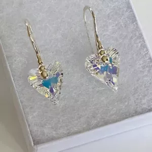 925 Silber 12 mm Wild Herz Ohrringe Schmuck AB aus österreichischem Kristall - Bild 1 von 11