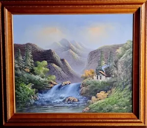 Vintage Framed R. Boren Mountain Waterfall Oil On Canvas Painting 24 X 20 - Picture 1 of 12