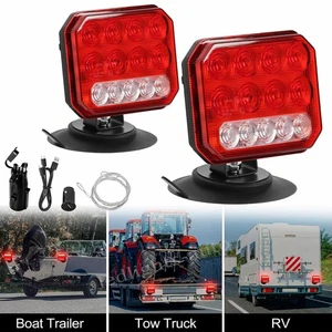 Magnetic Wireless LED Tow Towing Trailer Rear Tail Lights Warning Flashing Light - Picture 1 of 17