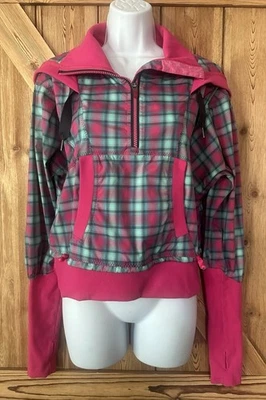LULULEMON Pink Green Plaid Pullover Hooded Jacket Size 6 VGC - Image 1 of 4