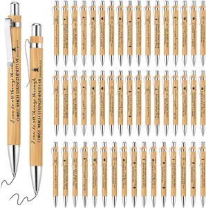 50 Pack Bible Verse Bamboo Retractable Ballpoint Pens Christian Inspirational Bi - Picture 1 of 12