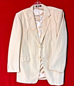 American Western Sport Coat Men Cream  Yoke Western Rockabilly Blazer 18/42 - Picture 1 of 14