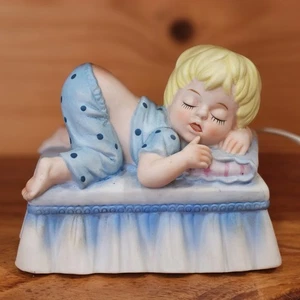 Vintage Lefton Nursery Night Light Sleeping Boy Ceramic Hand Painted Japan - Picture 1 of 7