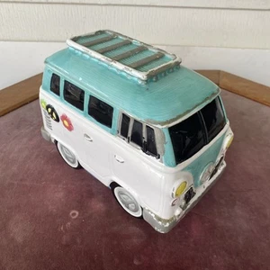 Ceramic VW Hippie Bus Cookie Jar Lid Retro Van Volkswagen Peace Smiley Face Vtg - Picture 1 of 11