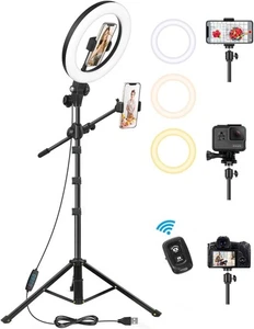10,5" Ringlicht mit Stativständer & Telefonhalter, Overhead Telefonhalterung mit 2 S - Bild 1 von 7