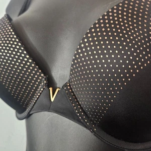 Sujetador Push Up Victoria's Secret 34D Negro con Metal Dorado V Tetona - Imagen 1 de 8