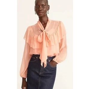 J.CREW Bluse Seide Chiffon mit Bindeband Pfirsich Größe L - Bild 1 von 6