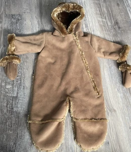 Widgeon 6M Infant Faux Suede Sherpa Lined Hooded Bunting Snowsuit with Mittens - Picture 1 of 9
