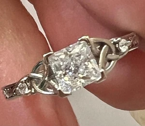 White Sapphire and Diamond 14K White Gold on Solid 925 Size 8.5 GENUINE celtic - Picture 1 of 24