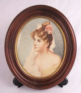 Vintage signiert E.D.T Künstler Original viktorianische Dame Braut Aquarell Gemälde - Bild 1 von 6