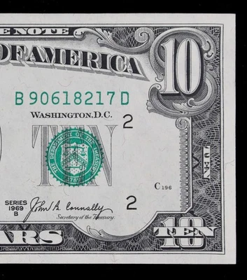 Tough $10 1969B CU Federal Reserve Note B90618217D ten dollar, series B New York - Image 1 of 3