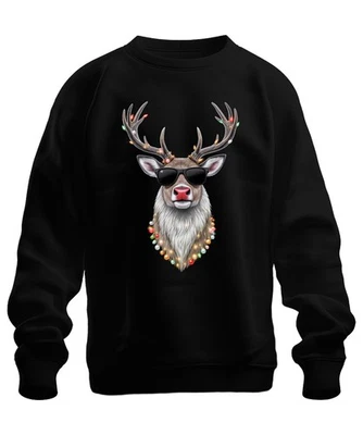 Weihnachten Rentier Sonnenbrille Lichterkette Rudolph Cool Retro Unisex Sweatshi - Bild 1 von 4