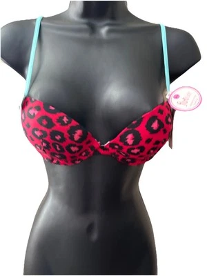 Flirtitude Women’s Plunging Mega Push-up Bra Red Leopard Pattern Size 34A  - Image 1 of 4