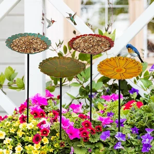 Flower Bird Bath with Metal Stake Small Baths for Outdoors Birdbath Set - Picture 1 of 9