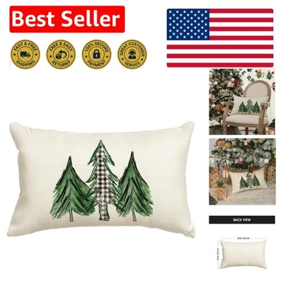耐用水彩圣诞树枕套 12x20 - 可机洗 — 第 1/4 张图片