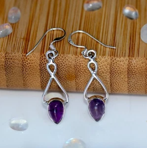 Pendientes colgantes infinitos de plata de ley 925 con piedras preciosas de amatista joyas - Imagen 1 de 4