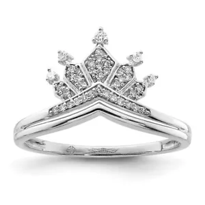 Sterling Silver Rhodium Plated Diamond Crown Ring Size 6 for Women 2.63gm - Picture 1 of 6