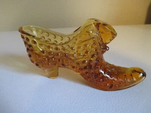 Vintage FENTON Amber Glass Hobnail Slipper Shoe - Fall Decor Excellent 5.5" - Picture 1 of 2