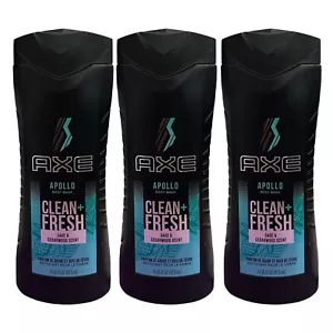 3 Pack AXE Apollo Body Wash 16 oz Clean + Fresh Sage & Cedarwood Scent - Picture 1 of 8