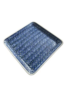 Polish Pottery Blue Square Serving Platter Dish Oven Dishwasher Safe 11” - Picture 1 of 6