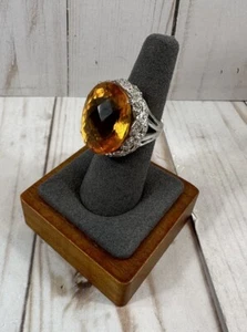 Large Oval Citrine Statement Ring, Size 8, Stamp .925 Silver - Picture 1 of 20