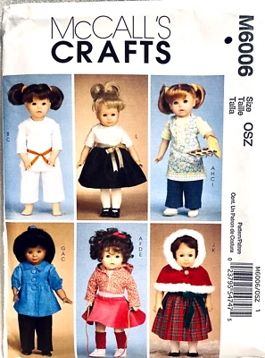MCCALL PATTERN 6006 18" DOLL CLOTHES FIT AMERICAN GIRL CAPE SKIRT APRON KARATE - Image 1 of 2