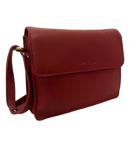 Rowallan Of Scotland Small Leather Red Three Section Essentials Crossbody Bag - Picture 1 of 6